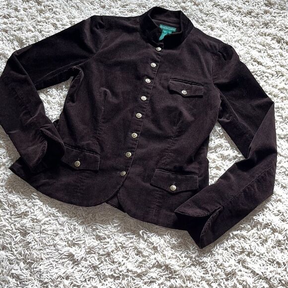 Vintage Ralph Lauren Brown Corduroy Military Style Jacket Large - Picture 1 of 13